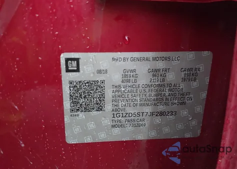 2018 Chevrolet Malibu Lt z USA, uszkodzony, nr VIN 1G1ZD5ST7JF280233